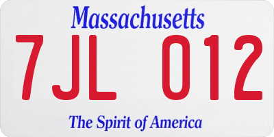 MA license plate 7JL012