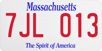 MA license plate 7JL013
