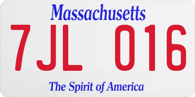 MA license plate 7JL016