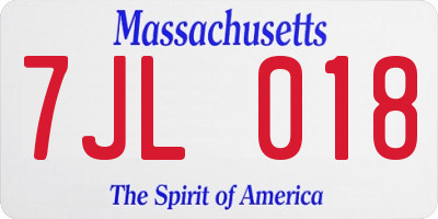 MA license plate 7JL018