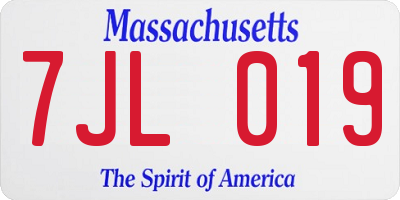 MA license plate 7JL019