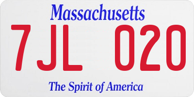 MA license plate 7JL020