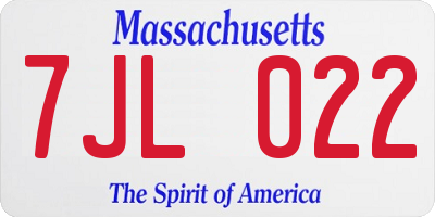MA license plate 7JL022