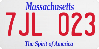 MA license plate 7JL023