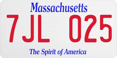 MA license plate 7JL025