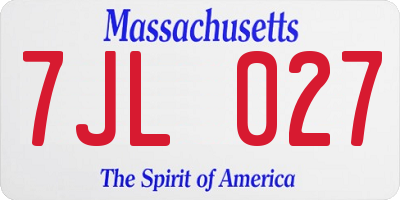 MA license plate 7JL027
