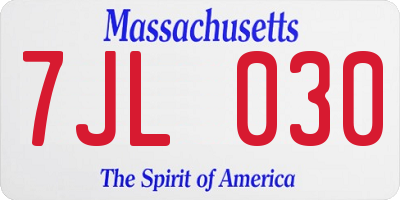 MA license plate 7JL030