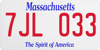 MA license plate 7JL033