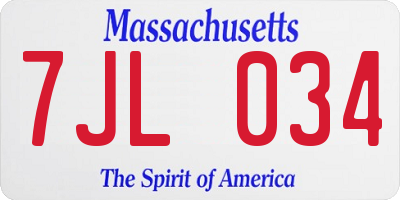 MA license plate 7JL034