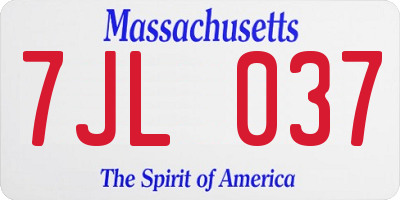MA license plate 7JL037