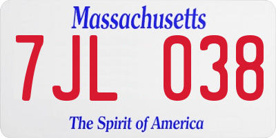 MA license plate 7JL038