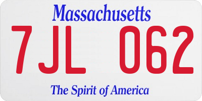 MA license plate 7JL062