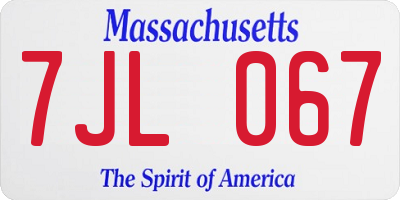 MA license plate 7JL067
