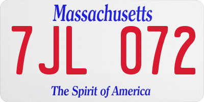 MA license plate 7JL072