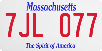 MA license plate 7JL077