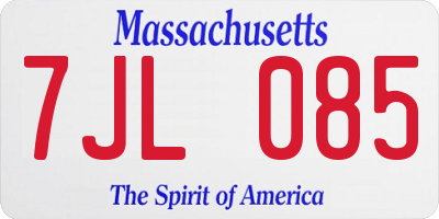 MA license plate 7JL085