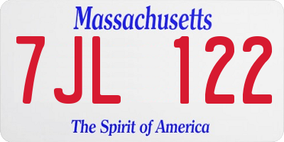 MA license plate 7JL122
