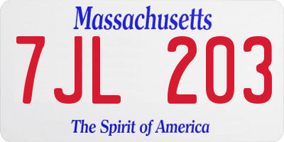 MA license plate 7JL203
