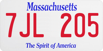 MA license plate 7JL205