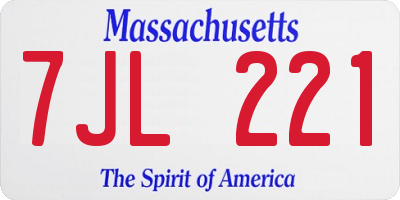 MA license plate 7JL221
