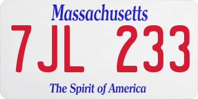 MA license plate 7JL233