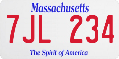 MA license plate 7JL234