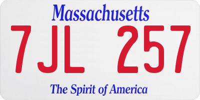 MA license plate 7JL257