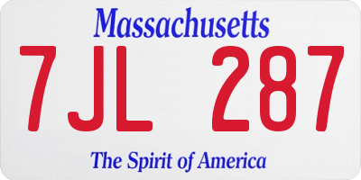 MA license plate 7JL287