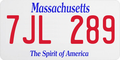 MA license plate 7JL289