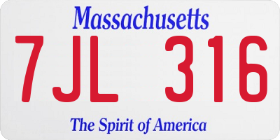 MA license plate 7JL316