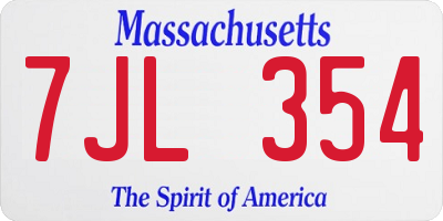 MA license plate 7JL354