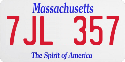 MA license plate 7JL357