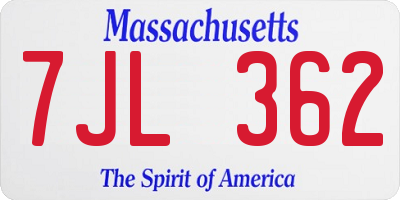 MA license plate 7JL362