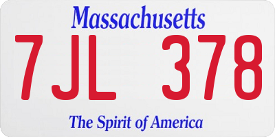 MA license plate 7JL378