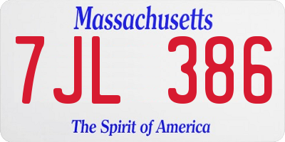 MA license plate 7JL386