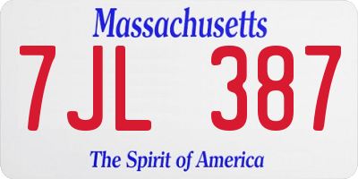 MA license plate 7JL387