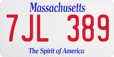 MA license plate 7JL389