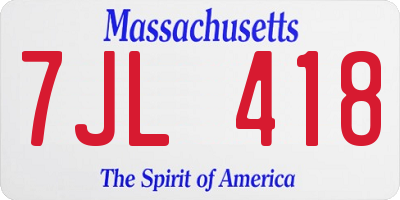 MA license plate 7JL418