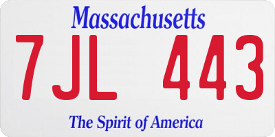 MA license plate 7JL443