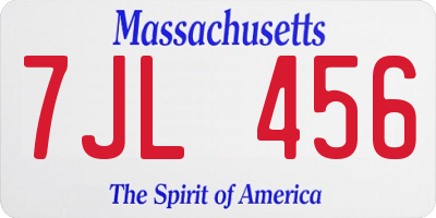 MA license plate 7JL456