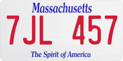 MA license plate 7JL457