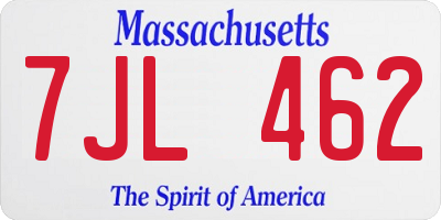 MA license plate 7JL462