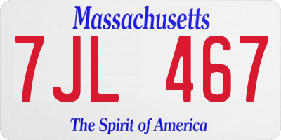 MA license plate 7JL467
