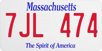 MA license plate 7JL474