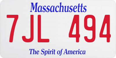 MA license plate 7JL494