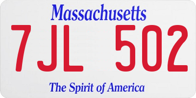 MA license plate 7JL502