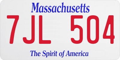 MA license plate 7JL504