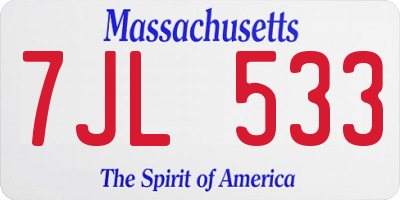 MA license plate 7JL533
