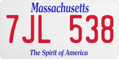 MA license plate 7JL538