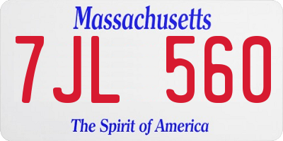 MA license plate 7JL560